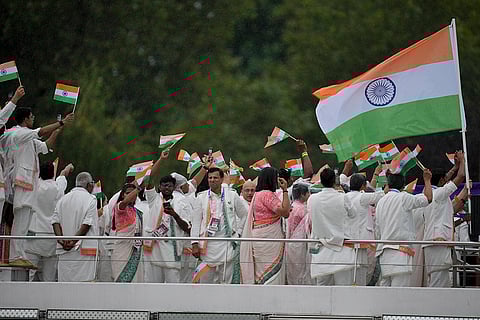 Indian athletes in Paris during the opening ceremony